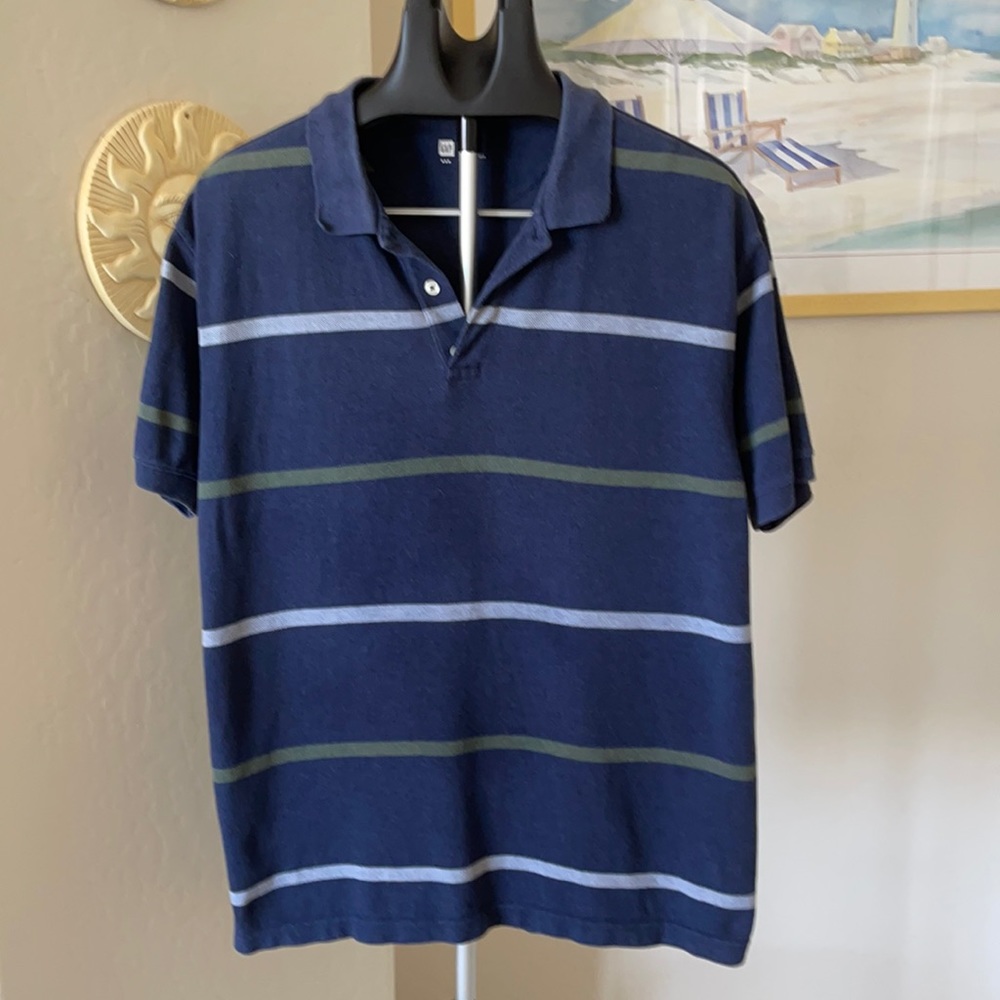 Men’s GAP Navy Blue Striped Polo Shirt Size L